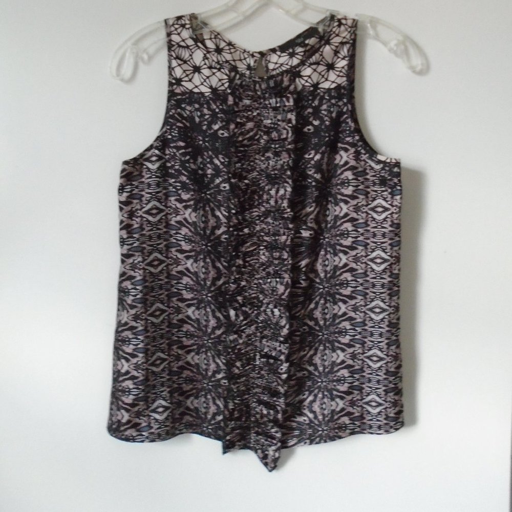 TIBI silk tank cocktail evening professional ruffle front abstract XXS size O